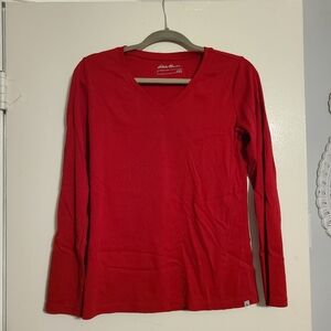 Eddie Bauer Red Long Sleeve V-Neck, Women's Large